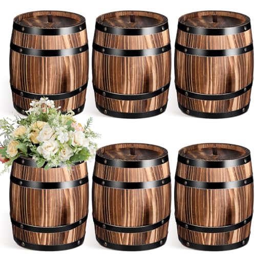 GlikCeil 6 Pcs Wood Wine Barrel Vase 8" x 6.5"