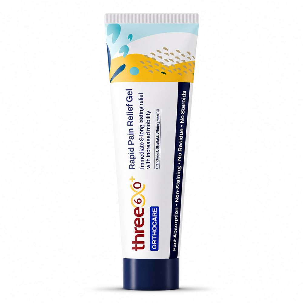 three60+ RAPID PAIN RELIEF Gel | Get Immediate and Long Lasting Relief from Arthritis Pain | Erandmool, Nirgundi, Wintergreen Oil, and Shallaki | Fast-Absorption | Non-Staining | 50g Gel Pack of 1-picture-27