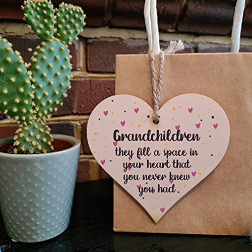 The Plum Penguin Handmade Wooden Hanging Heart Plaque Gift Grandchildren Fill Heart Wall Hanger Grandparents Family Thoughtful Wall Hanger - Image 2