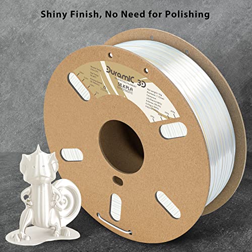 Image of DURAMIC 3D Silk PLA Filament Pure Shinny High Gloss Finish 1.75mm | 3D Printing Filament with Cardboard Spool,No-Tangling Neatly Wound Dimensional Accuracy 99% + /- 0.03mm 1KG Silk White