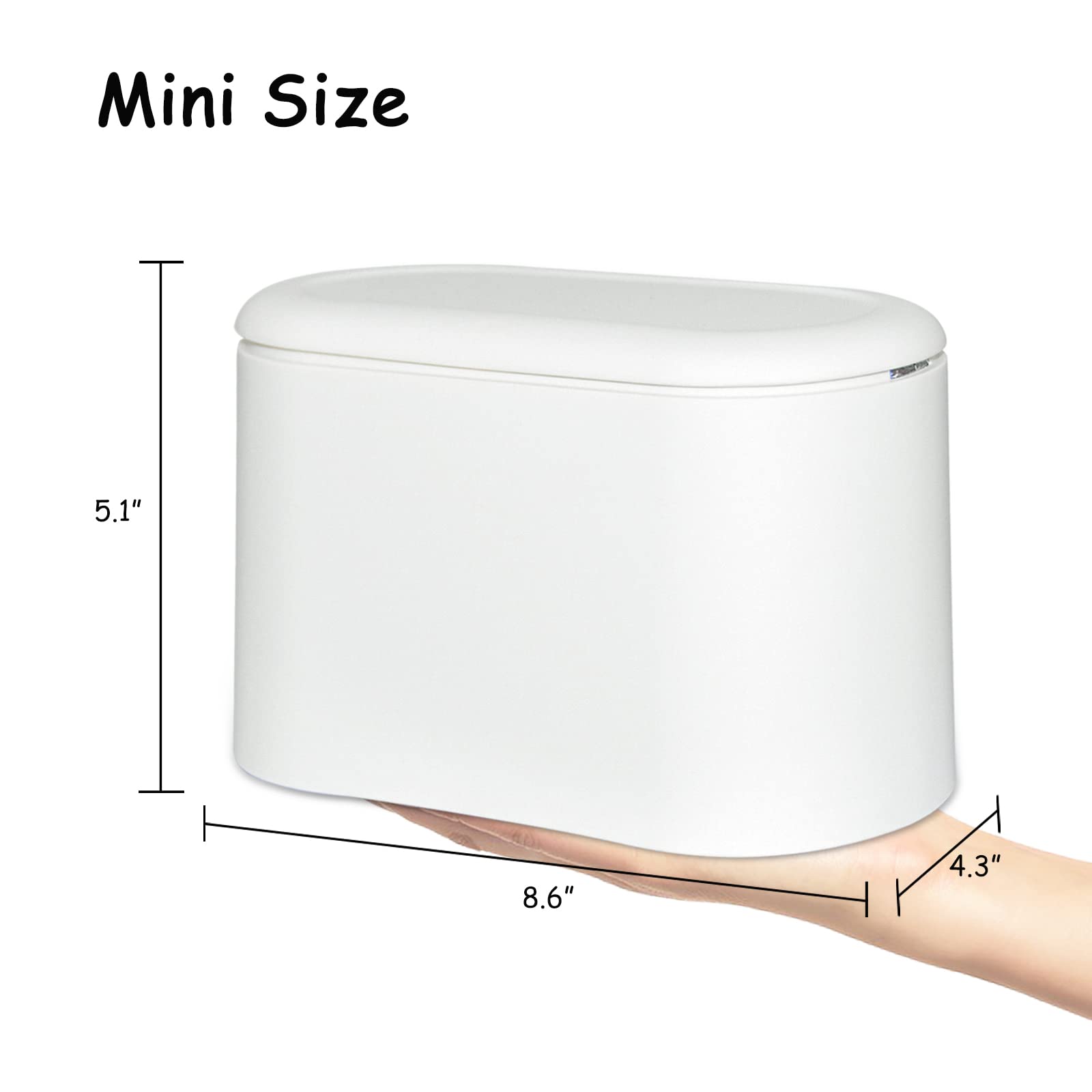 AOKITO Mini Cubo de Basura con Tapa, Plástico, para el Tocador de la Cocina, el Baño, la Oficina, el escritorio o Mesa (1,5L, Blanco)
