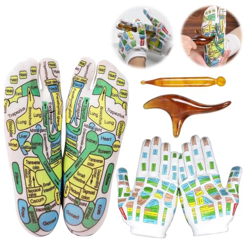 KUIRUNRX® Guantes de acupuntura, Calcetines de Reflexología de Acupresión con Herramienta de Masaje, Para Masaje de Reflexología Acupressure con Herramientas de Masaje (Mujer 35-39 yardas)