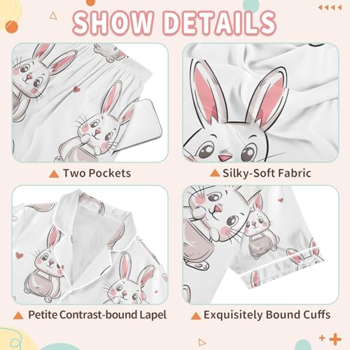 senya Rabbit and Love V Satin Summer Pajama Sets Silk Short Sleeve Button Down Sleepwear3