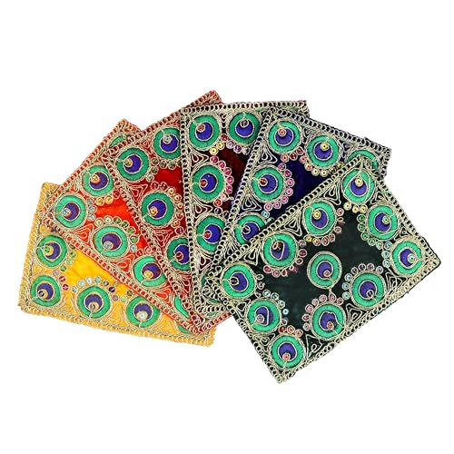 Set of 6 Mat Aasan Velvet Pooja Cloth Small Aasan Cloth (Size:-6 Inch X 4 Inch) for Multipurpose Indian Traditional Housewarming Festival Laxmi Poojan Ganesha Decorations Temple Pooja Article Laxmi