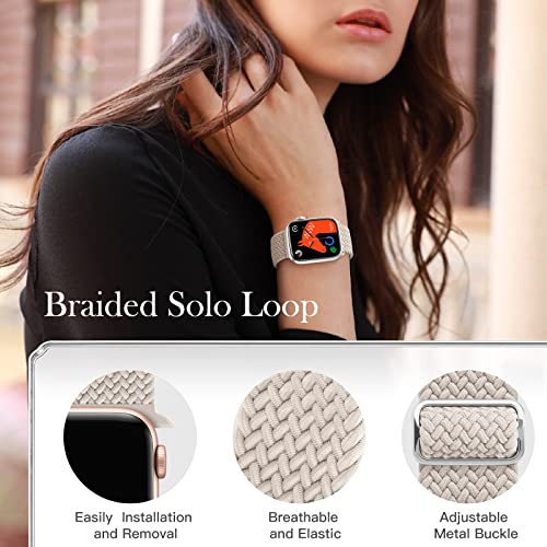 Ohotlove Braided Solo Loop Compatible With Apple Watch Band 41Mm 40Mm 38Mm 49Mm 45Mm 44Mm 42Mm Women Men, Nylon Adjustable Stretchy Bands Elastic Sport For Iwatch Series 8 7 6 5 4 Se Ultra,Starlight #TOP2