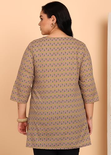 Image of Yash Gallery Women's Cotton Regular Fit Short Floral Printed Kurta