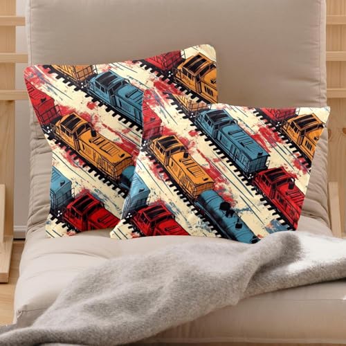 Taie d'oreiller décorative train vintage velours doux double face
