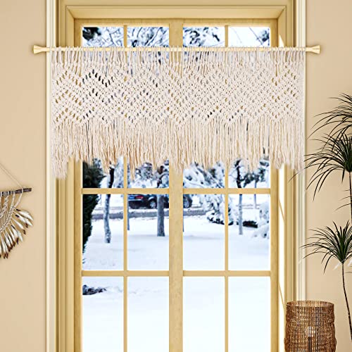 Pofeikts Boho Macrame Valance Curtain For Kichen Farmhouse Window Valance With Bead Short Doorway Curtains Valance Wall Hanging Treatments 47X22Inch For Bedroom Livingroom Kitchen Bathroom Wall Decor #TOP3
