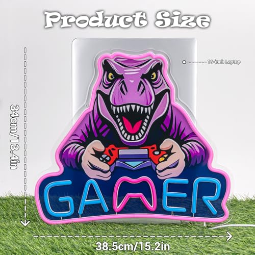 Image of Dinosaur Neon Sign, T-Rex LED Neon Light for Wall and Room Decor, USB Dimmable Powered LED Signs for Bedroom, Man Cave Party, Birthday Christmas Gift (T-REX Game)
