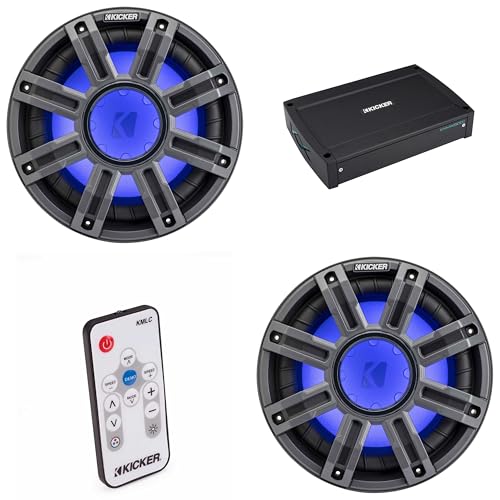 Kicker (2) 51MWE104 - MWE 10-Inch Premium Marine Subwoofer (Enclosure) 4-ohm & 51KXMA15001 Marine Amp Bundle (Includes LED Remote)