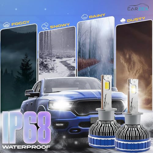 Image of CARZEX Smart AI H1 LED High Beam Headlight Bulbs for Cars, 250W (125 Watts x 2), 18,000 Lumens Super Bright Conversion Kit for Cars, 6500K Cool White, AI App Controlled | Set of 2 | 1 Year Warranty