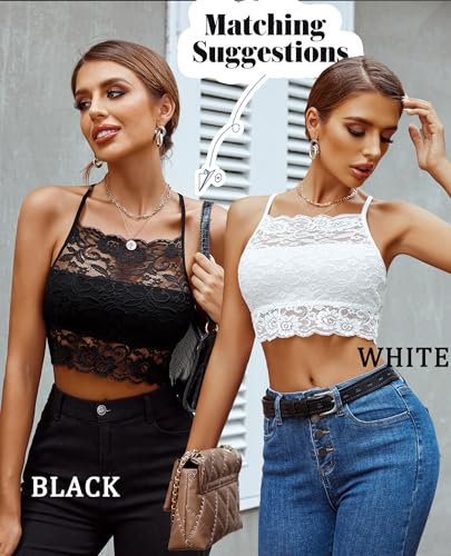 Image of Avidlove Lace Bralette for Women High Neck Camisoles Racerback Double-Layered Crop Top