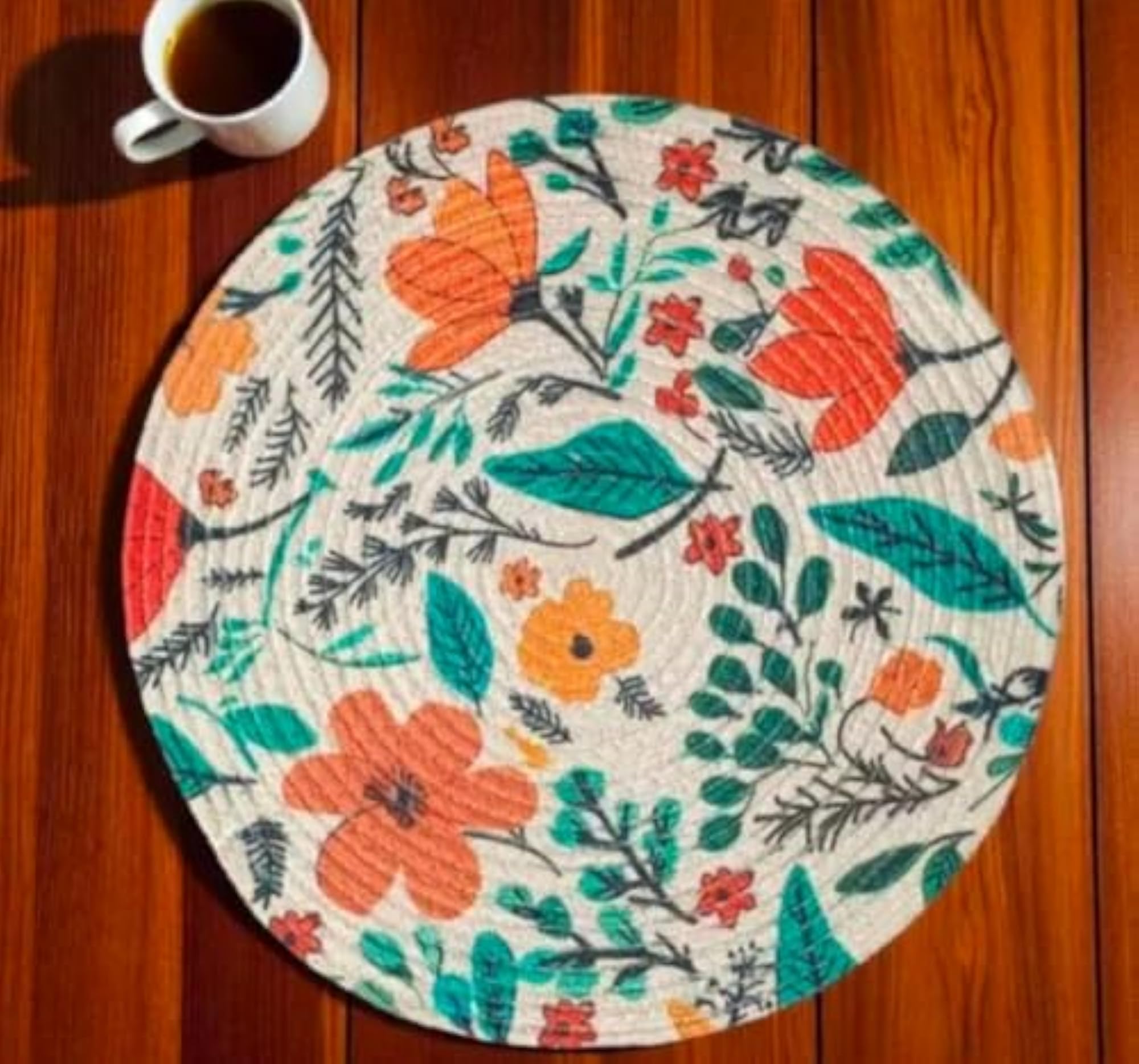 Round Floral Printed Braided Placemat for Dining Table