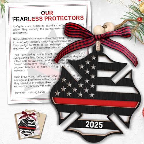 MAPDTWO Firefighter Ornament - Firefighter Christmas Ornaments - Fire Fighters Gifts for Fireman Retired, Women, Men, Male, Female - Fireman Retirement Gifts for Mom, Dad - Wood Ornament 2025 & Card