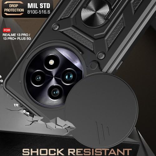 Image of AIBEX Back Cover for Realme 13 Pro 5G / Realme 13 Pro Plus 5G | D10 Tough Armor Case | Sliding Camera Shield | 360 Protection | Kickstand Ring Holder | Military-Grade Shockproof Bumper Case