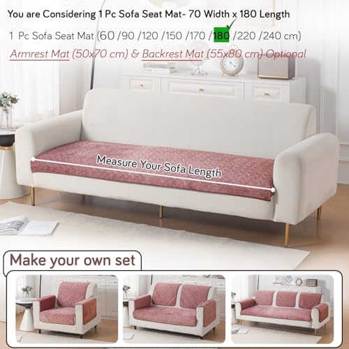 Image of HOKIPO Velvety Quilted Anti-Slip Sofa Cover Mats for L-Shape & 1 /2 / 3 Seater Sofa |DIY Sofa Cover Set, 'Softline Quilted Series' 70(W) x 180(L) cm | Dusty Rosepink (AR-6318-PNK)
