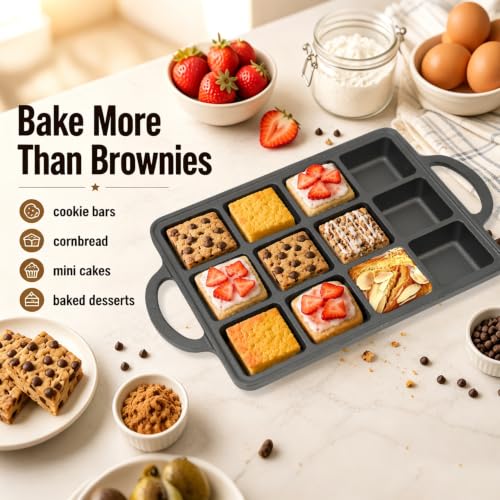 Image of Flavehc 2Pack Cast Iron Brownie Pan with Dividers Individual 12 Cup Cavity Cast Iron Baking Pan for Brownies Square Muffin Pans Molds
