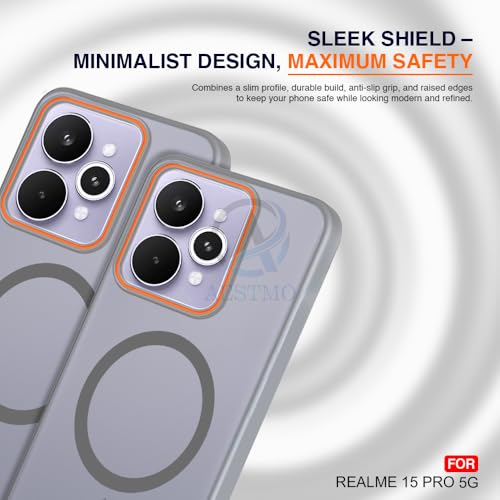 Image of AESTMO Realme 15 5G / 15 Pro 5G Back Cover | Slim Hard Shell | Matte Frosted Hard Back Translucent Back Cover for Realme 15 5G / 15 Pro 5G (Compatible with MagSafe Accessories, Grey)
