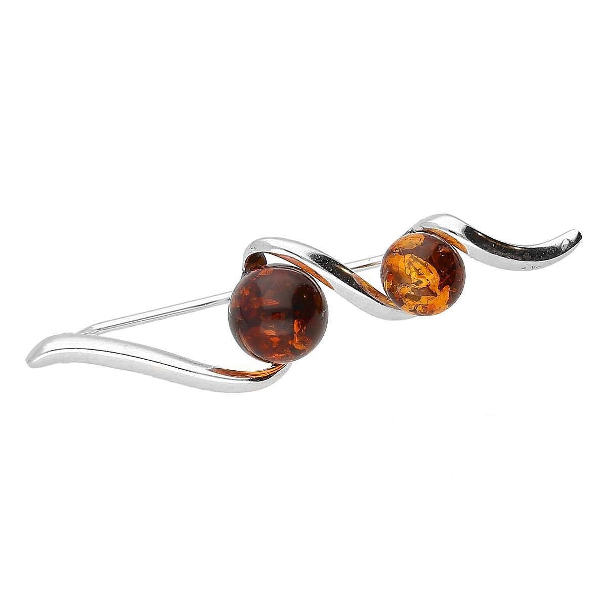 Spilla da donna in stile contemporaneo/vittoriano, con ambra, in argento Sterling 925, con ambra, 47mm x 11mm, Argento sterling Gemma, Ambra