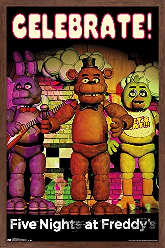 Trends International Five Nights at Freddy's - Celebrate Wall Poster, 14.725" x 22.375", Mahogany Framed Version
