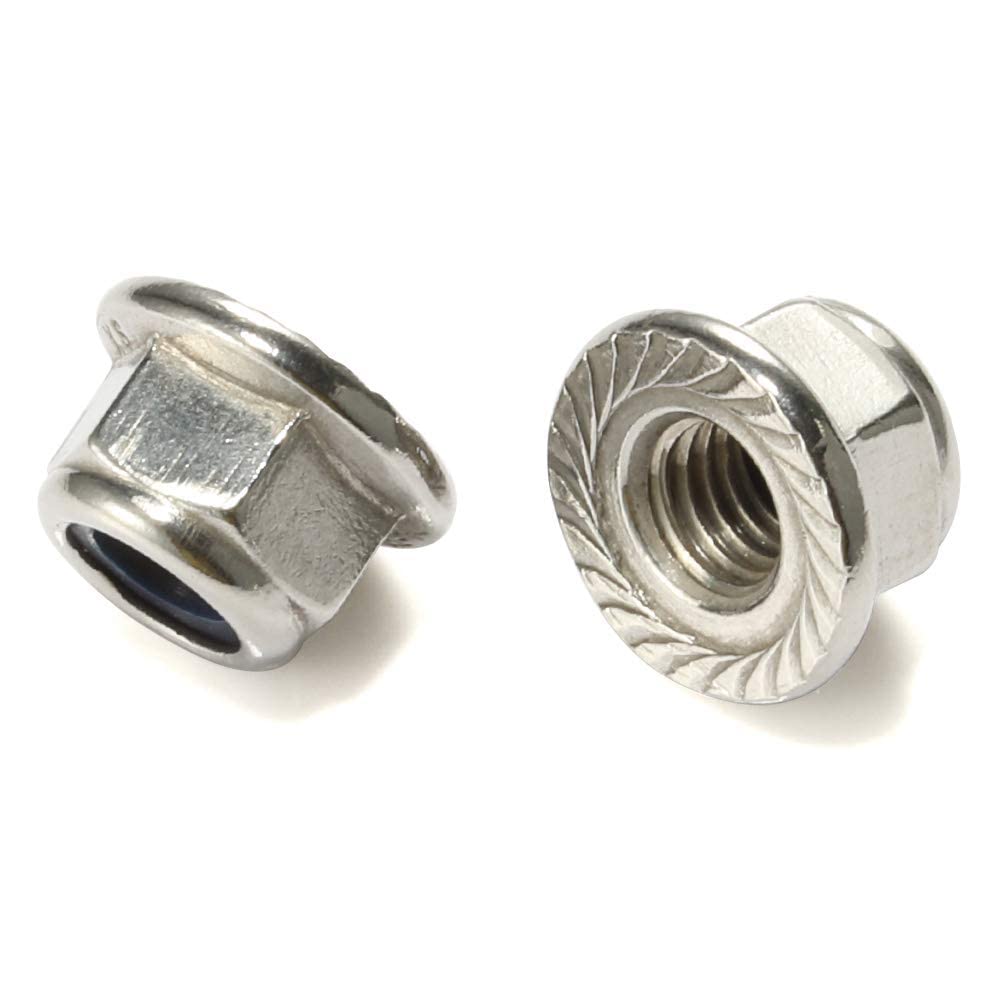 M8-1.25 Serrated Flange Lock Nuts - 304 Stainless Steel, Nylon Insert, Bright Finish, 10 PCS Pack - View #3
