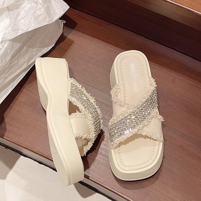 HBJWOV Thick Soled Raised Cross Strap Sandals Versatile Internet Celebrity Casual Sandals3