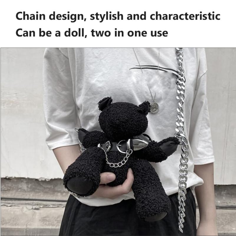KESYOO Plush Bear Crossbody Bag with Chain for Women Stuffed Animal Purse Teddy Bear Shoulder Bag Tote Bag Gothic Purse3
