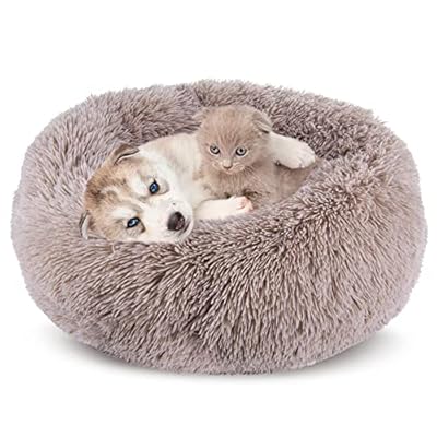 MASTERTOP Plush Donut Pet Bed, Round Calming Cuddler Dog Cat Bed, 24"x 24" Soft Fluffy Nest Bed For Small Dogs Cats Keep Warm Sleeping, Anti-Slip Bottom