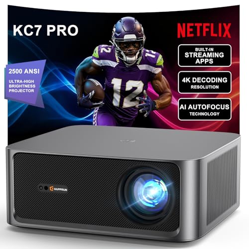 HAPPRUN 2500 ANSI Lumens Outdoor Projector with Built-in Streaming Apps, 4K Decoding Resolution, Dolby Audio, WiFi 6 and Bluetooth 5.2 for Indoor and Outdoor Home Theater