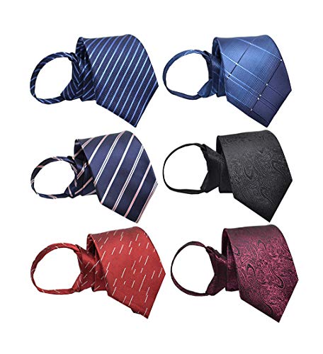 BESMODZ 6 PCS Classic Zipper Ties Pre-tied Formal Necktie Stripe Tie Set