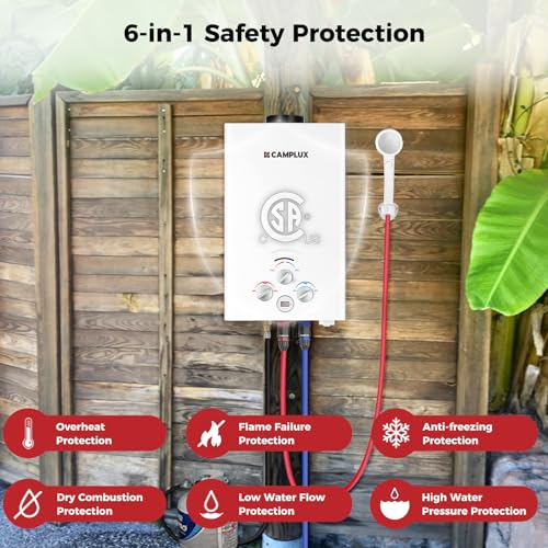 CAMPLUX Propane Water Heater, 2.11GPM Portable Water Heater for Camping, 55,000 BTU Portable Hot Water Heater Outdoor, BW211, White