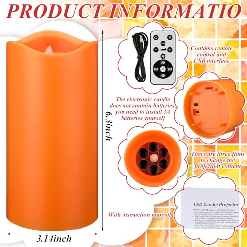 Image of Baquler Fall Maple Leaf Flameless Candles Projector Lights Thanksgiving LED Candle Fall Night Light with Remote and Timer Battery Operated Electric Gifts for Wedding Autumn Harvest Halloween Decor