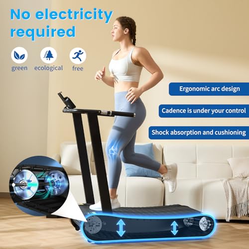 Image of ERGOLIFE Curved Treadmill with Non-Electric Motorized, 2-in-1 Folding Treadmill with APP for Home Workout, Compact Manual Walking Pad, Office Running Machine with LCD Display