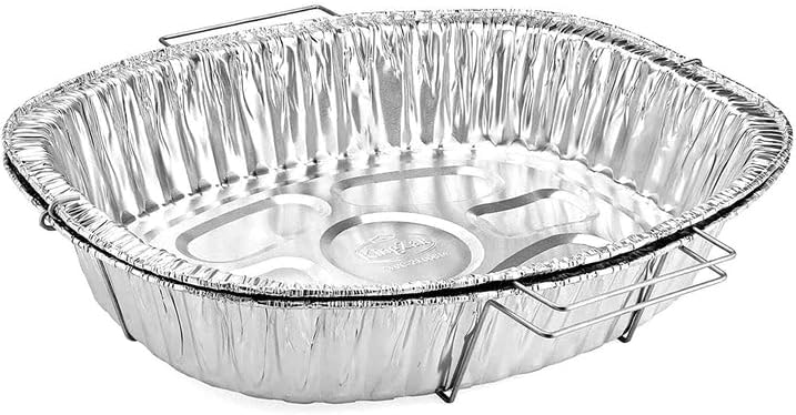 Nicole Fantini's 18.25"L X 13"W X 3.5"D Oval Heavy Duty Disposable Aluminum Foil Rack Roaster with Handle :Perfect for Baking and Roasting : 25 Count