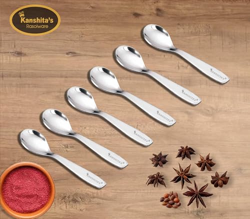 Image of Kanshita's Rasoiware Silver Stainless Steel Mini Masala Spoons | 10.5 cm Small Serving Spoon for Spice Jars, Tea & Sugar Containers | Set of 12