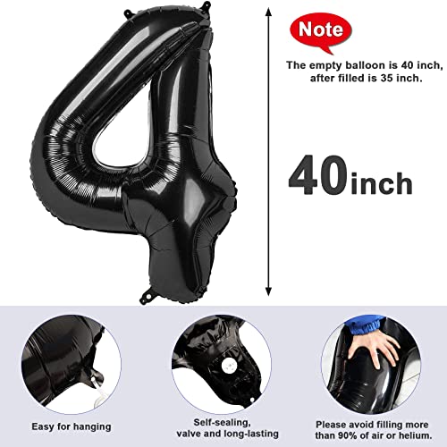 Image of 4 Balloon Numbers Birthday Decorations, 40In Black Balloons for Men Women | Eye-catching Appearance, Perfect Decorative Centerpieces, Convenient Self-sealing Structure, Widely for Various Occasions