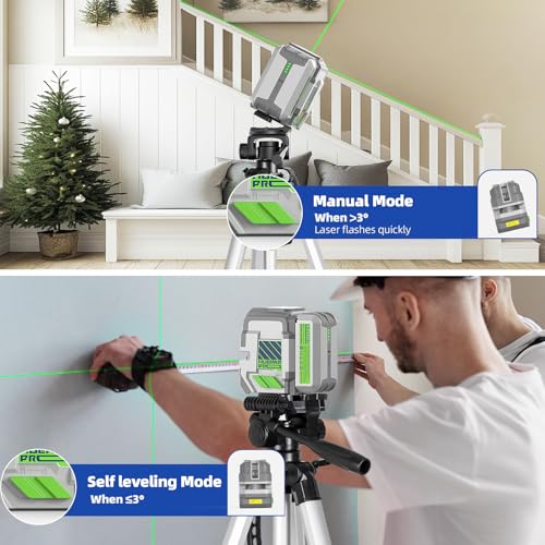 Image of Huepar Pro Laser Level Rechargeable, Self Leveling Green Cross Line Laser Level Tool with Outdoor Pulse Mode, Compact Laser, 18-Hour Long Runtime, 360 Magnetic Bracket, Hard Carrying Case Included