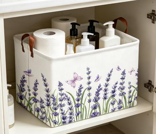 Image of Rectangle Storage Basket with Handles,Collapsible Storage Bin,Books Box,Gift Basket(Lavender)