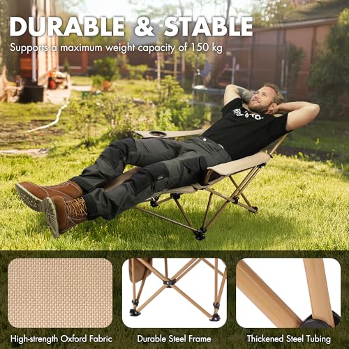 VILLEY Reclining Camping Chair with Removable Footrest, 2 in 1 Portable Adjustable Recliner Camp Chair, Headrest & Storage Bag, Supports Up to 150 kg - Image 5
