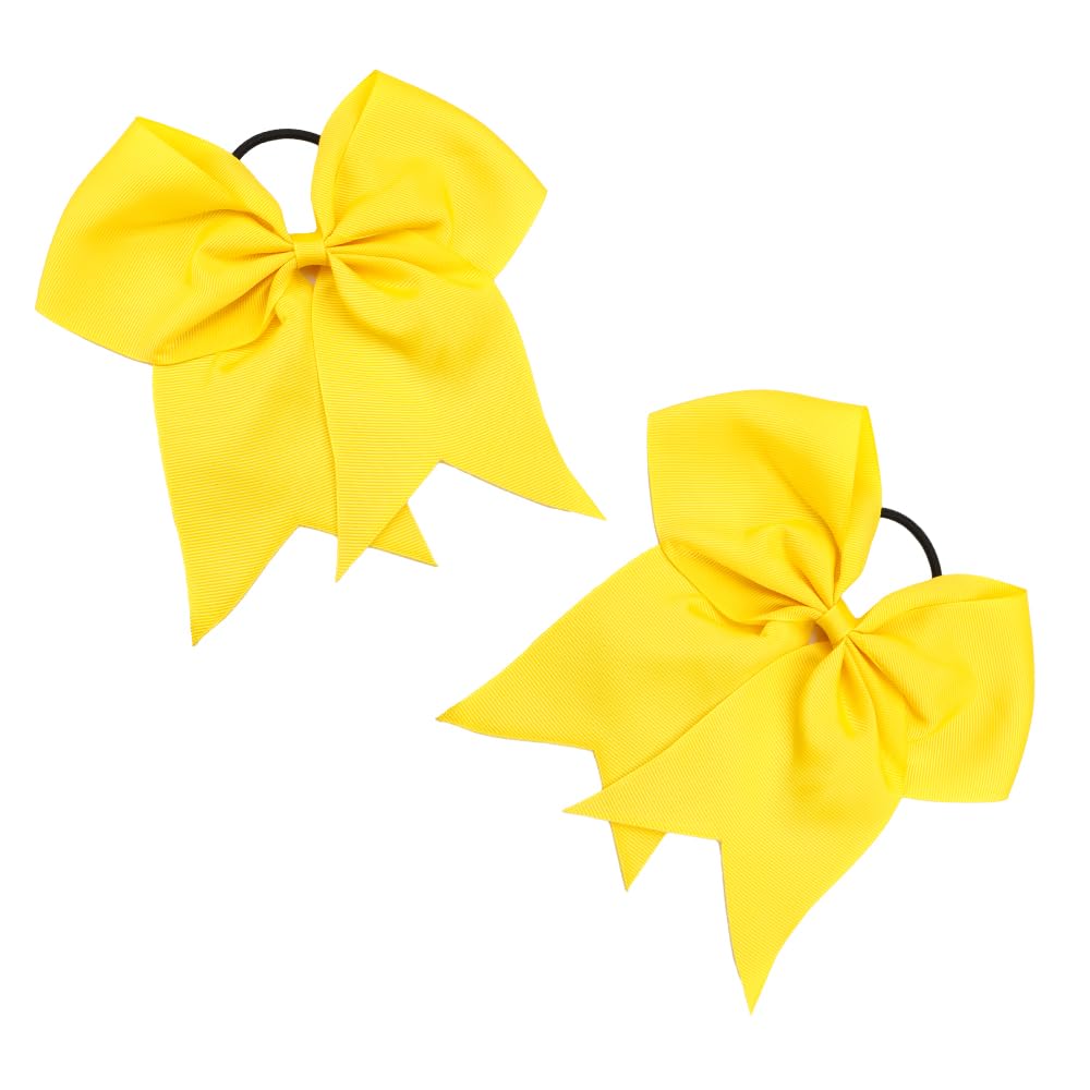 Large Sequin Cheer Bows - 2 Pcs Cheerleading Ponytail Holders, 20cm Girls Hair Bands, Yellow, 1 count (Pack of 2)