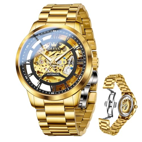 Image of OLEVS Mens Skeleton Watches Automatic Self Winding Mechanical Designer Luxury Dress Stainless Steel Waterproof Original Wrist Watches for Men