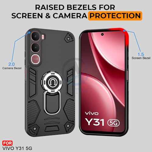 Image of AESTMO Vivo Y31 5G Back Case Cover | Tough Armor Bumper | Ring Holder & Kickstand in-Built | 360 Degree Protection Cover for Vivo Y31 5G (Black)