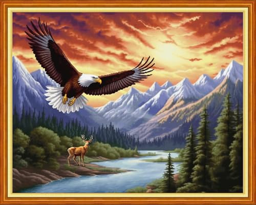 Image of Findvoor Stamped Cross Stitch Kits for Beginner Embroidery Kits for Beginners Adults DIY 11CT Cross Stitch Patterns Needlepoint Kits Crossstitching Kits-Soaring Eagle in the Sky 16x20 inch