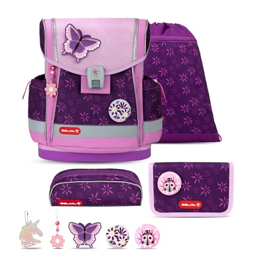 Belmil Classy Plus Schulranzen Set 6-teilig mit extra Schlüsselanhänger (405-78AG/S/K) (Purple Spring)
