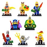 8PCS Minifiguras de Bob Esponja, Minifiguras de anime, Figuras de anime, Juego de minifiguras, Juego de bloques de anime, Colección de juguetes de bloques de construcción