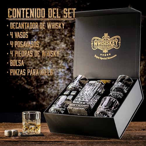 Miniatura 2 de Whisiskey - Decantador De Whisky - Jarra De Whisky - Classic - 800ml - Regalo Hombre - Cubitos Hielo Reutilizables - Regalos Originales Para Hombre - 4 Vasos De Whisky, 4 Piedras De Whisky Y Posavasos