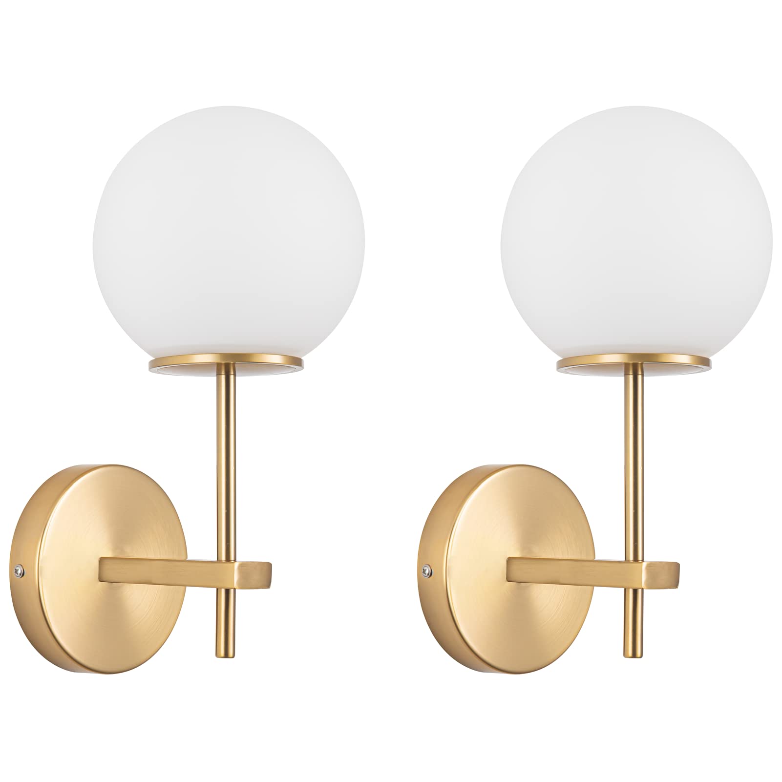 jengush LED Battery Operated Wall Sconce Fixture Set of 2, Modern Globe Glass Shade, Wall Light with Remote Control Dimmable,not Hardwired Sconce Fixture Easy to Install Not Wires(Color : Gold-05)