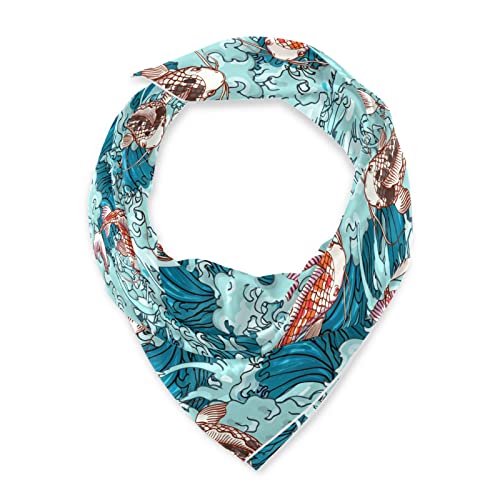 susiyo Koi Carp Fish Sea Waves Large Square Scarves Silk Scarf Kerchief Hair Scarves Neckerchief Headscarves Bandanas Shawl Wraps for Women 35 x 35 inches