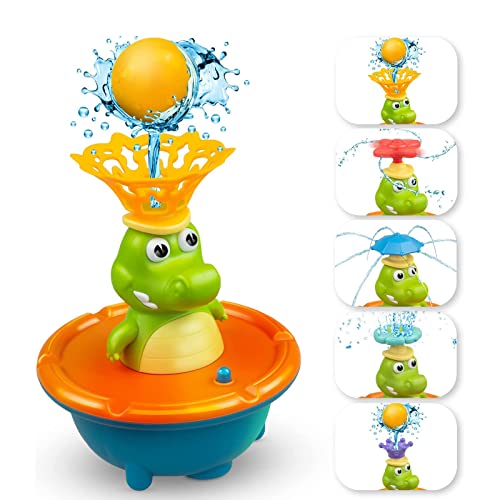 Bath Toys for Toddlers1-3 Light up Baby Bath Toys for Kids Ages 4-8 Crocodile Sprinkler Bathtub Toys with 5 Interchangeable spout Accessories Mold Free Bathtime Water Toys