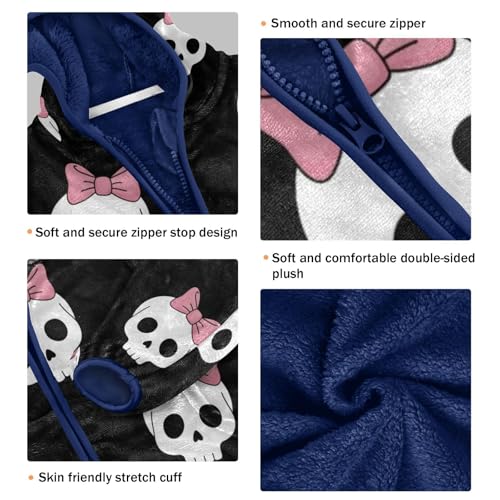 Skull Pattern with Pink Bows Toddler Fleece Jacket Girl Boys Hooded Fleece Jacket Coat Warm Outwear Zip-up 3-10T3